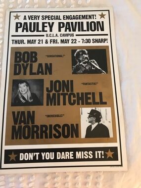 Vintage Bob Dylan, Joni Mitchell and Van Morrison Concert Poster UCLA 1998
